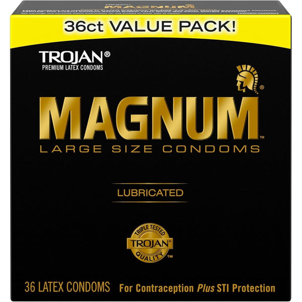TROJAN Magnum Lubricated Large Condoms, Comfortable and Smooth Lubricated, America’s Number One Condom, 36 Count Pack