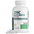 Bronson Zinc Glycinate 30 mg (Zinc Bisglycinate Chelate), 120 Capsules | 100% Chelated Zinc from Albion Minerals for Absorption & Stability, Vegetarian, Non-GMO, Gluten-Free & Soy-Free