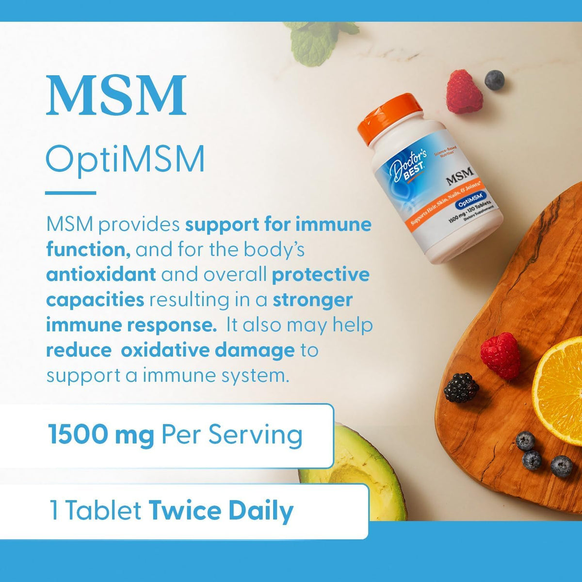 Doctor's BEST MSM Supplement 1500mg for Men & Women, Skin, 120 Tablets