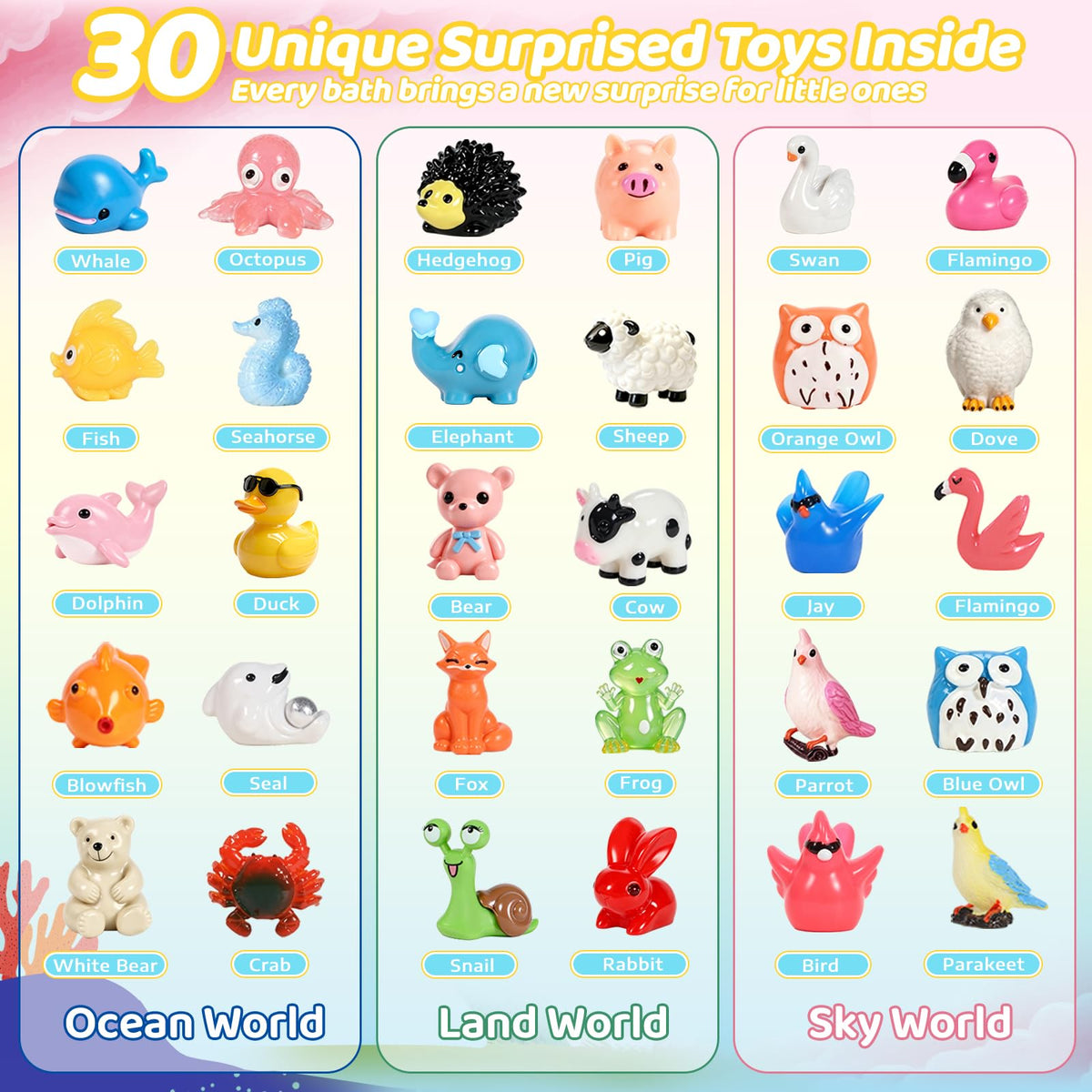 30 Pack Bath Bombs for Kids with Toys Inside, Kids Bath Bombs Gift Set with 30 Sea & Land & Sky Animal Surprise Toy, Child-Safe Natural Bubble Bath Toys, Birthday Gifts for Kids Boys Girls