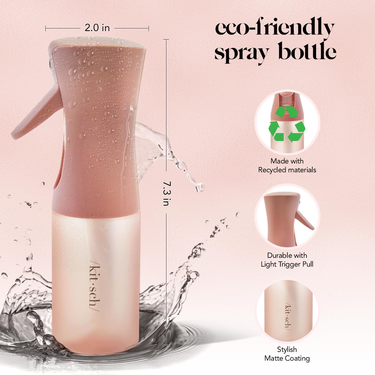 Buy now Kitsch Continuous Spray Bottle for Hair â€“ Fine Mist Water Mister & Water Spray Bottle â€“ Recycled Hair Spray Bottle â€“ Spray Bottles for Cleaning, Styling, Plants & More â€“ Terracotta, 150ml at indiglob india