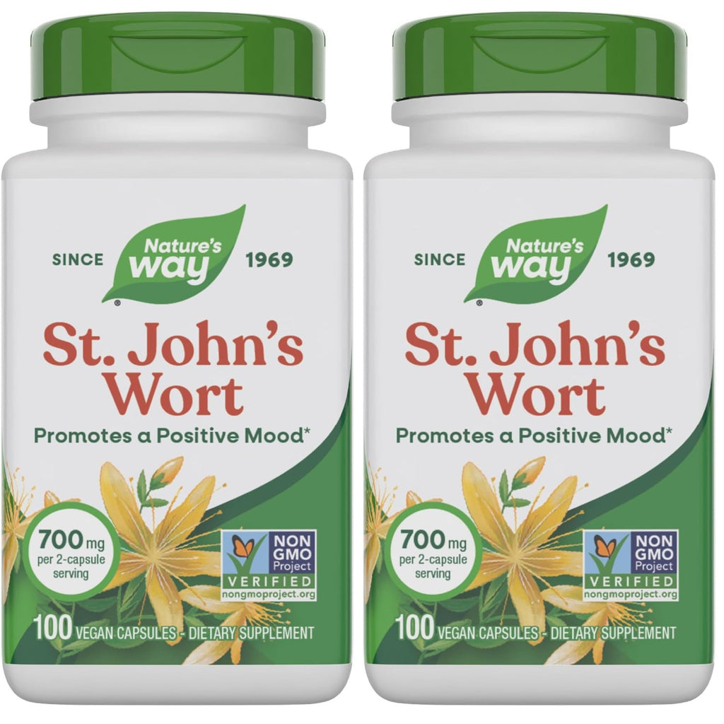 Nature's Way St. John’s Wort Capsules, 700 mg per Serving, 180 ct | Herbal Supplement Promotes a Positive Outlook*, 700 mg per 2-Capsule Serving, Non-GMO Project Verified, Vegan Capsules