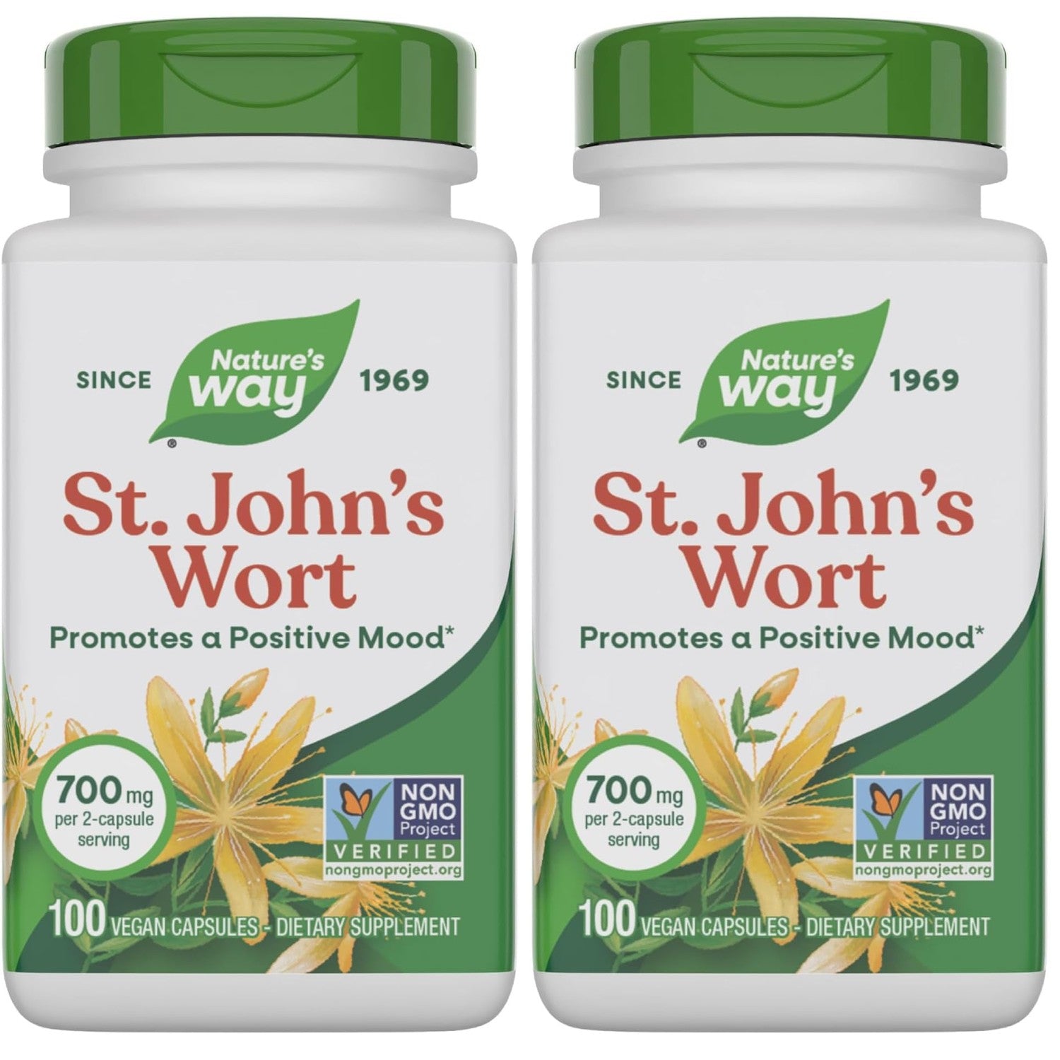 Nature's Way St. John’s Wort Capsules, 700 mg per Serving, 180 ct | Herbal Supplement Promotes a Positive Outlook*, 700 mg per 2-Capsule Serving, Non-GMO Project Verified, Vegan Capsules