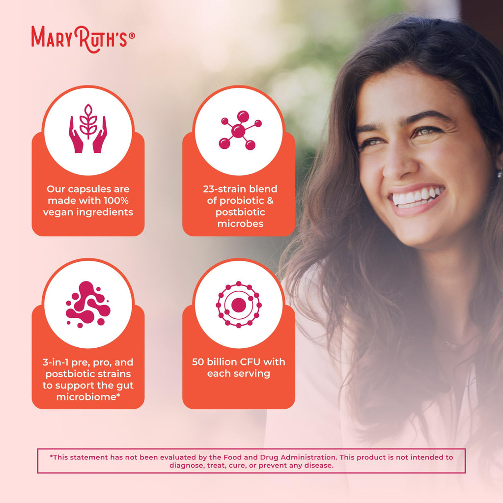 MARYRUTH'S 3-in-1 Daily Health Probiotics + Postbiotics for Women | Hormone Support & Gut Health Supplement for Women | Women’s Probiotic Supports Vaginal Health | 50 Billion CFU | Vegan | 30 ct