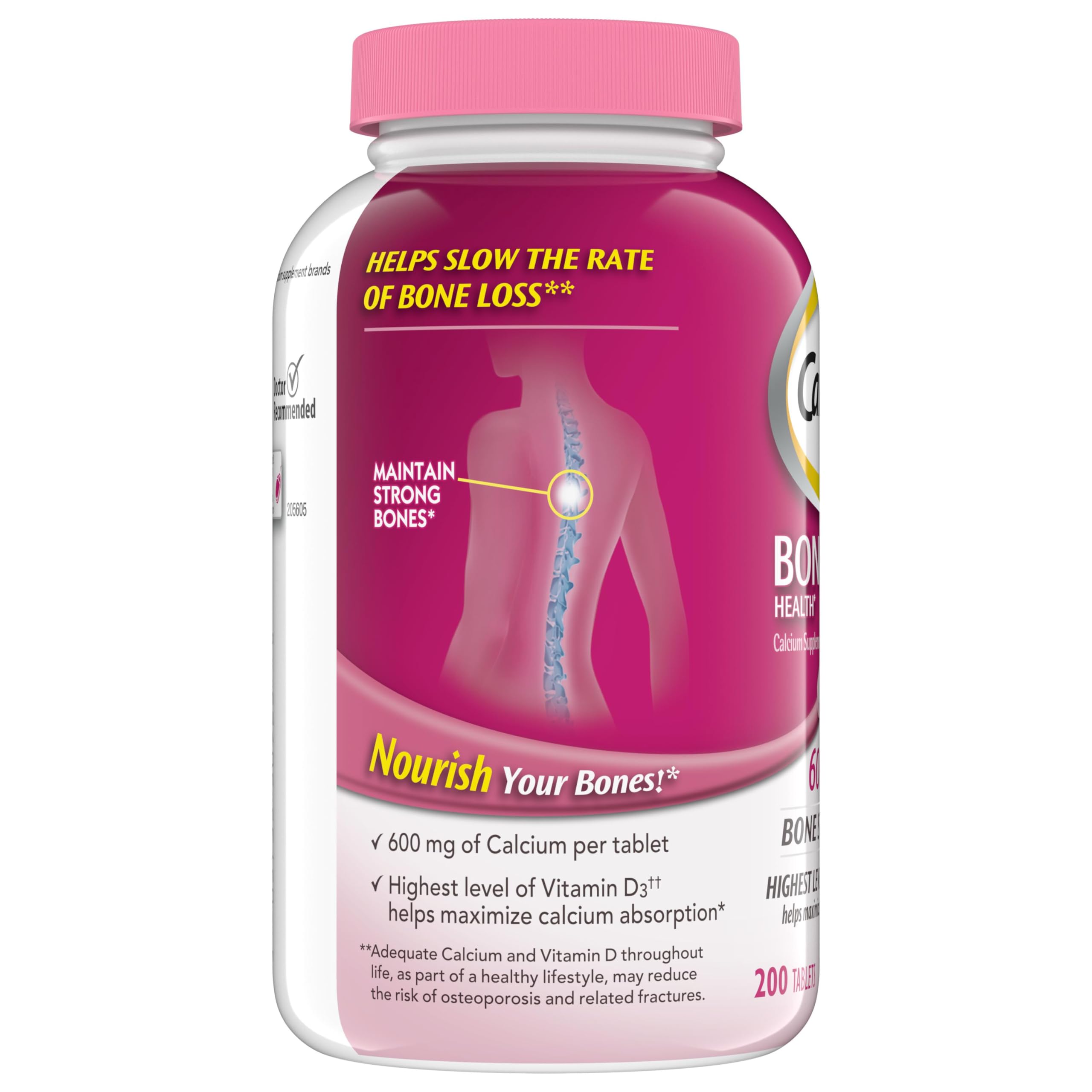 Caltrate 600 Plus D3 Vitamin D and Calcium Supplement Tablets, 200 Count | Highest Level of Vitamin D3, Maximizes Calcium Absorption to Support Strong Bones and Daily Function