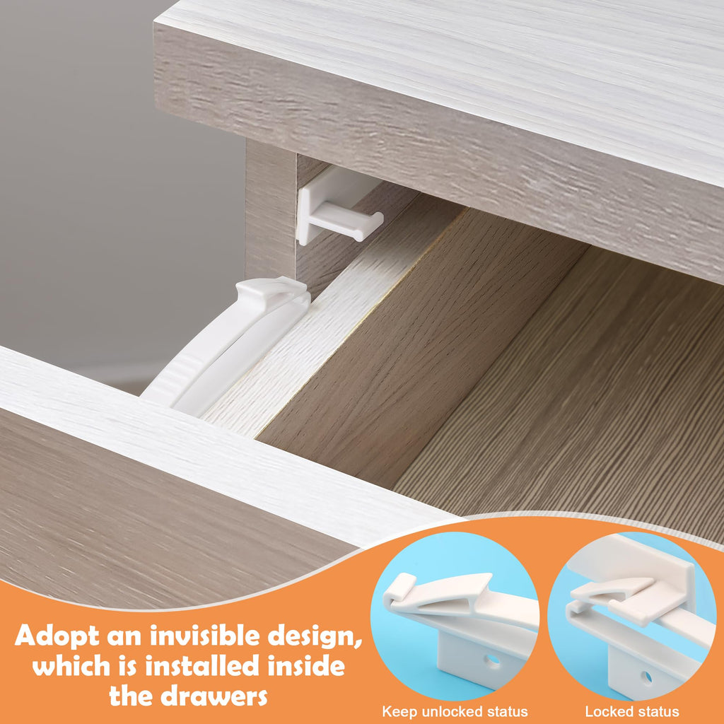 Coolrunner Child Safety Drawer Locks,8 Pack Safety Invisible Drawer Latches