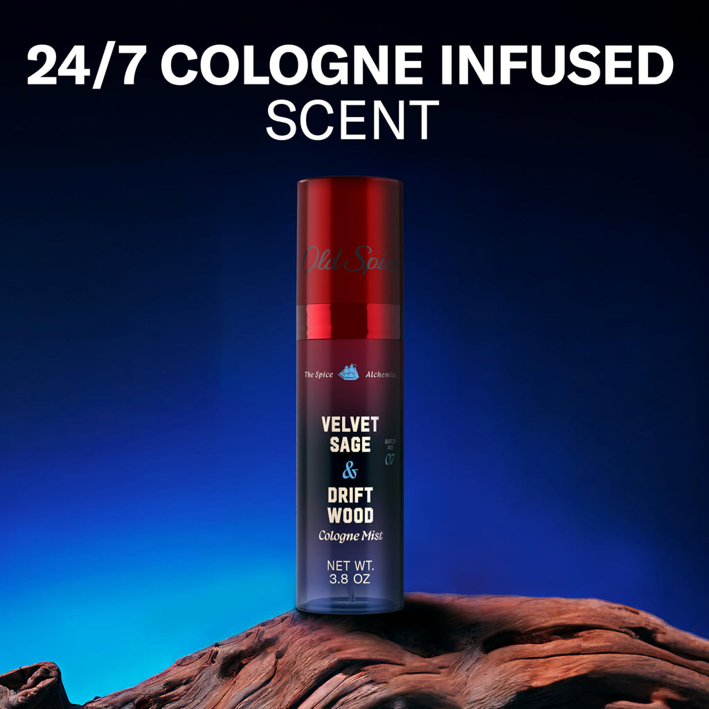 Old Spice Cologne Mist for Men, The Spice Alchemist Collection, 24/7 Cologne Infused Scent, No Trade Off Formula, Free of Parabens & Phthalates, Velvet Sage + Driftwood Scent, 3.8 oz