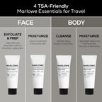 MARLOWE.Men's Travel Kit, Face + Body Essentials, TSA Friendly 3.4 oz Each | Travel Essentials, TSA Friendly Body Wash, Body Lotion, Facial Scrub & Facial Moisturizer
