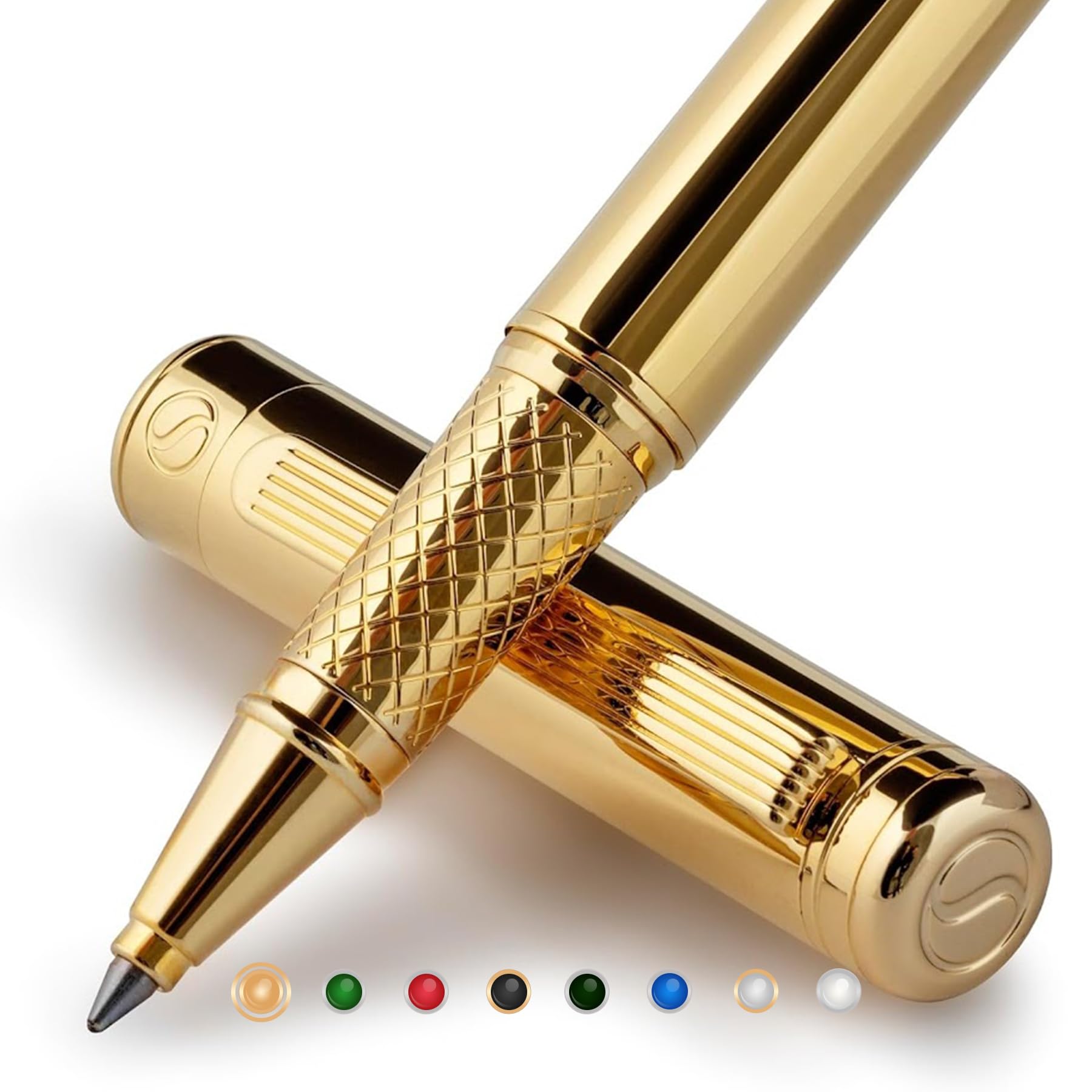 Buy now Scriveiner Black Lacquer Rollerball Pen - Stunning Luxury Pen, Real Gold Plating, Schmidt Ink Refill, Best Roller Ball Gift Set for Men & Women, Professional, Executive Office, Nice Pens 11. Gold at indiglob india