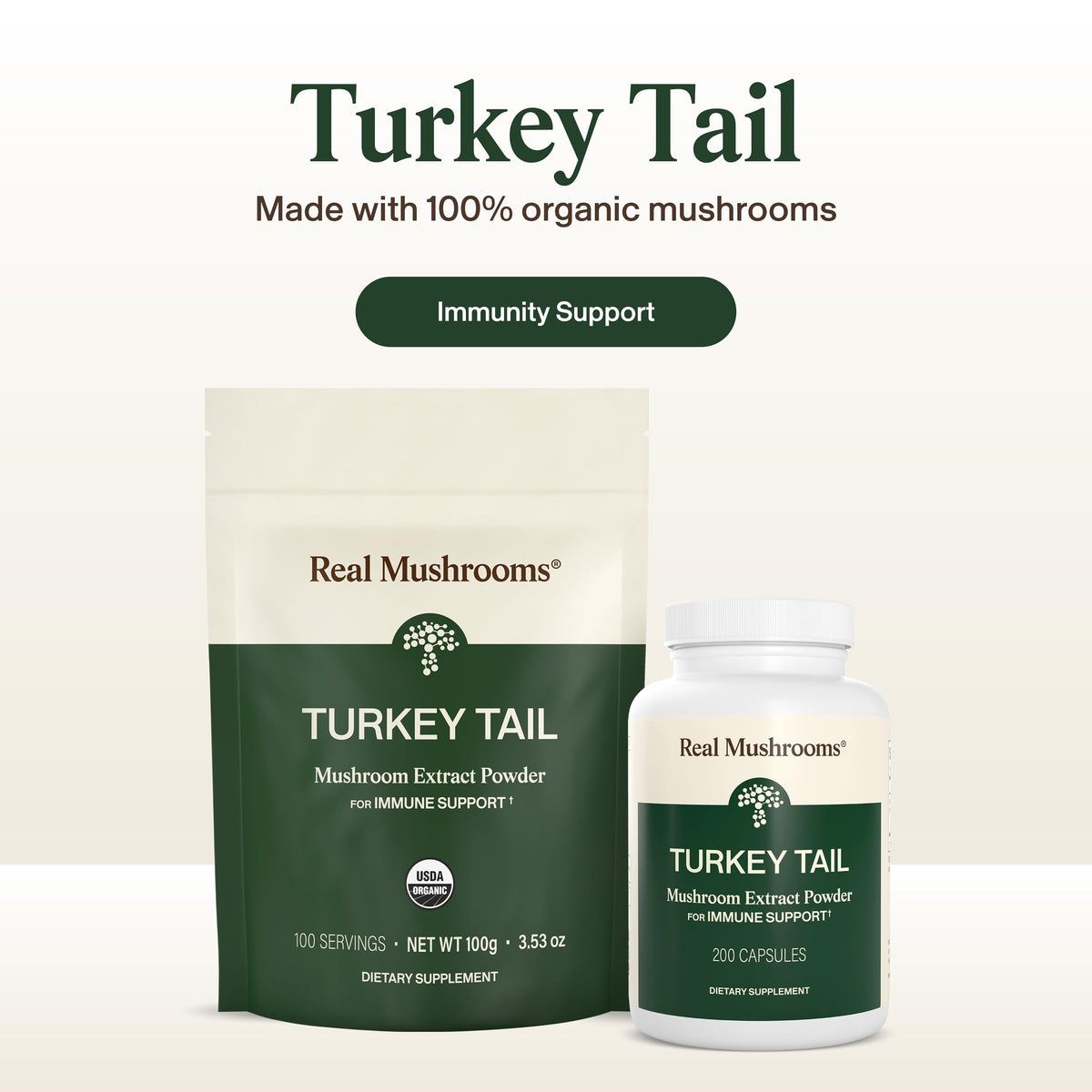 Real Mushrooms Organic Turkey Tail Capsules for Gut Harmony, 200ct