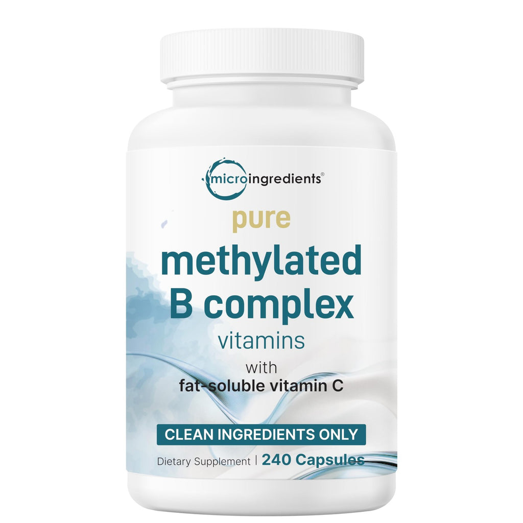 Micro Ingredients Pure Methylated B Complex Vitamins, 240 Capsules | 11-in-1 with Methylfolate, Methylcobalamin B12 & P5P + Fat-Soluble Vitamin C, Choline & Inositol. Filler Free, Non-GMO.