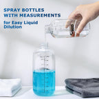 Veco 15oz Graduated Spray Bottles, 4-Pack — 360° Any-Angle Spraying for Easy Dilution, Leak-Resistant spray bottles for Cleaning, Plants, Hair & Pet Use + Foldable Funnel