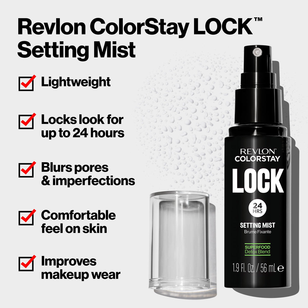 Buy now Revlon Colorstay 24 Hr Lock Setting Mist, Keeps Face Makeup from Melting & Fading, Mattifying, Blurring & Oil Absorbing Spray, Transfer-Proof & Mask Friendly, 1.9 fl oz at indiglob india