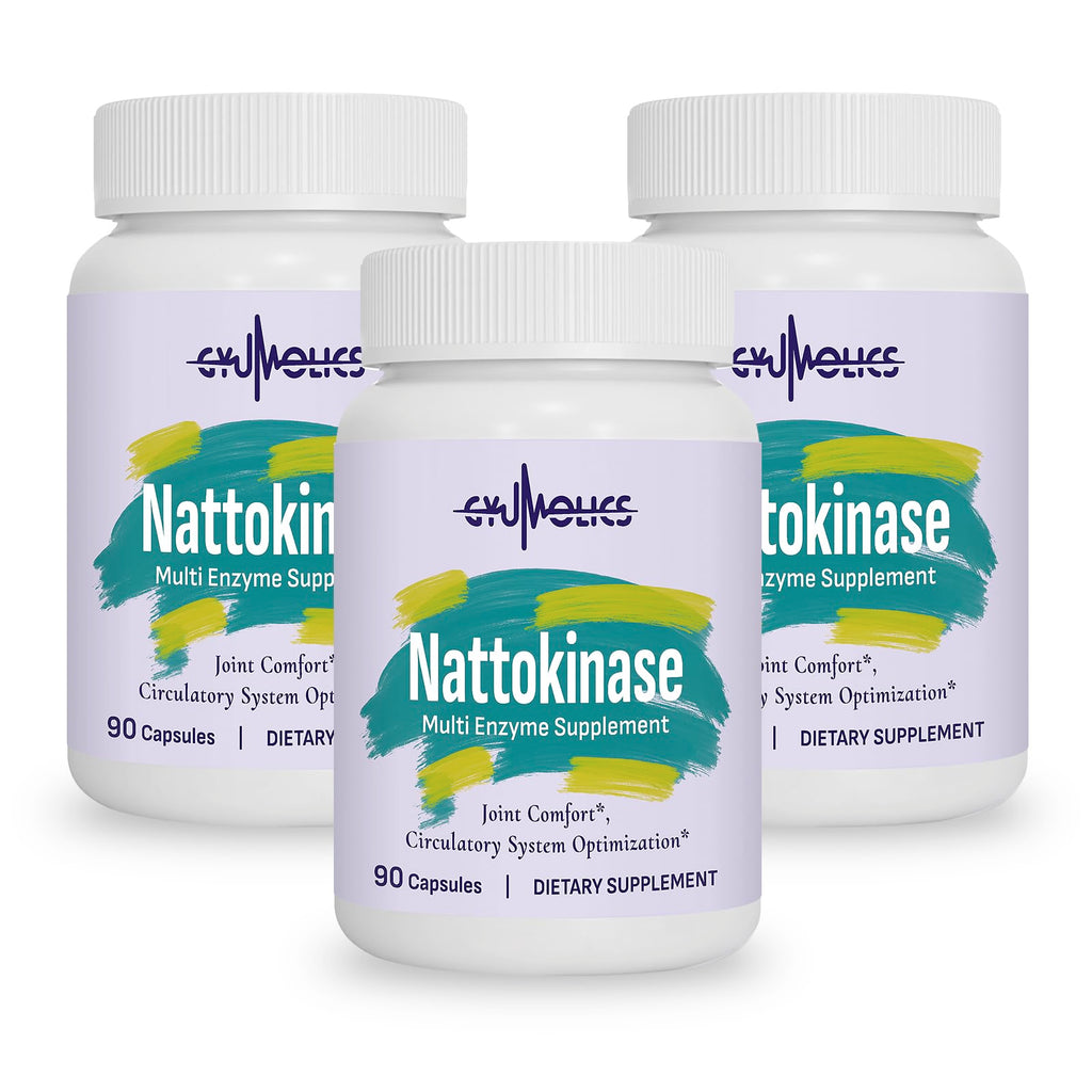 Nattokinase Supplement 10000 Fu Organic Nattokinase 90 Capsules | Multi-Enzyme Supplement with Serrapeptase, Bromelain, Curcumin, Vitamin E & Ginseng, for Movement Comfort & Body Circulation