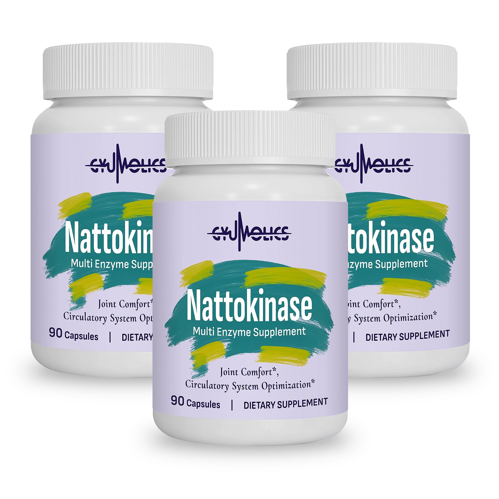 Nattokinase Supplement 10000 Fu Organic Nattokinase 90 Capsules | Multi-Enzyme Supplement with Serrapeptase, Bromelain, Curcumin, Vitamin E & Ginseng, for Movement Comfort & Body Circulation