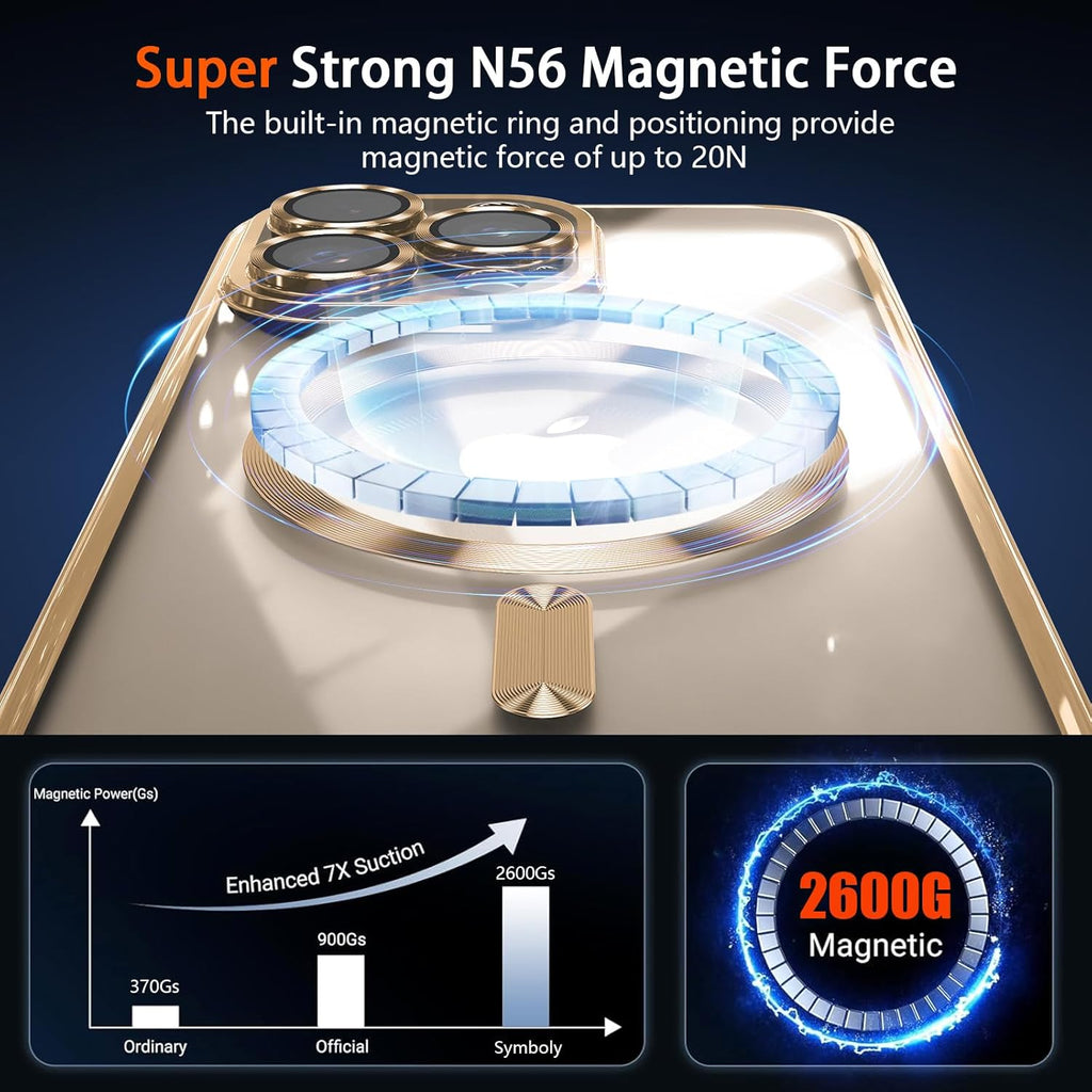 Buy now Magnetic Case for iPhone 15 Pro Max Case with Full Camera Lens Protector [Strong N56 Magnets] [Compatible with Magsafe] Clear Stylish Case for iPhone 15 ProMax Phone Case, Gold Titanium at indiglob india