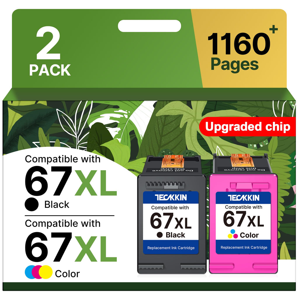 67XL Ink Cartridges Black/Color Combo Pack Replacement for HP Ink 67 67XL Printer Ink Works for HP DeskJet 2855e 2800e 2755e 2827e 4255e 4227e 4155e 2755 2852e Envy 6055e 6000 6455e (2 Pack)
