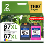 67XL Ink Cartridges Black/Color Combo Pack Replacement for HP Ink 67 67XL Printer Ink Works for HP DeskJet 2855e 2800e 2755e 2827e 4255e 4227e 4155e 2755 2852e Envy 6055e 6000 6455e (2 Pack)