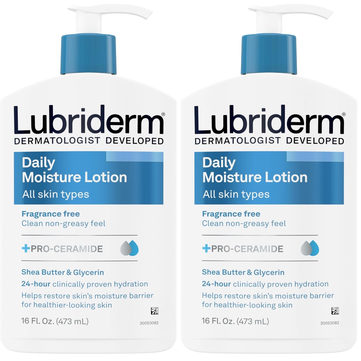 Lubriderm Fragrance Free Daily Moisture Lotion + Pro-Ceramide, Shea Butter & Glycerin, Face, Hand & Body Lotion for Sensitive Skin, Hydrating for Healthier-Looking Skin, 16 fl. Oz (Pack of 3)