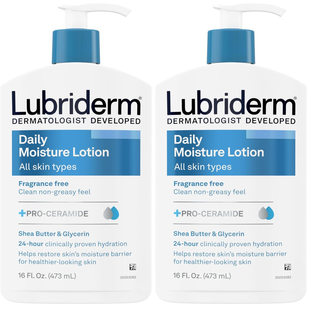 Lubriderm Fragrance Free Daily Moisture Lotion + Pro-Ceramide, Shea Butter & Glycerin, Face, Hand & Body Lotion for Sensitive Skin, Hydrating for Healthier-Looking Skin, 16 fl. Oz (Pack of 3)