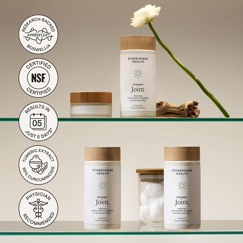 Stonehenge Health Dynamic Joint | AprèsFlex® Boswellia Comfort & Mobility | Joint Health Supplements Mobility Flexibility Comfort Boswellia MSM Collagen Turmeric Bromelain Hyaluronic Acid Vitamins C D3