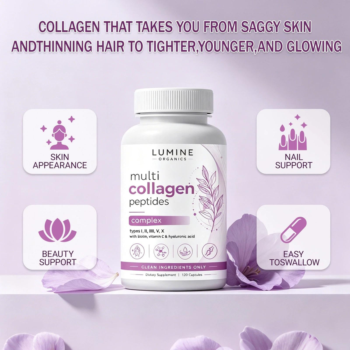 LUMINE Multi Collagen Peptides Capsules, 120 Capsules