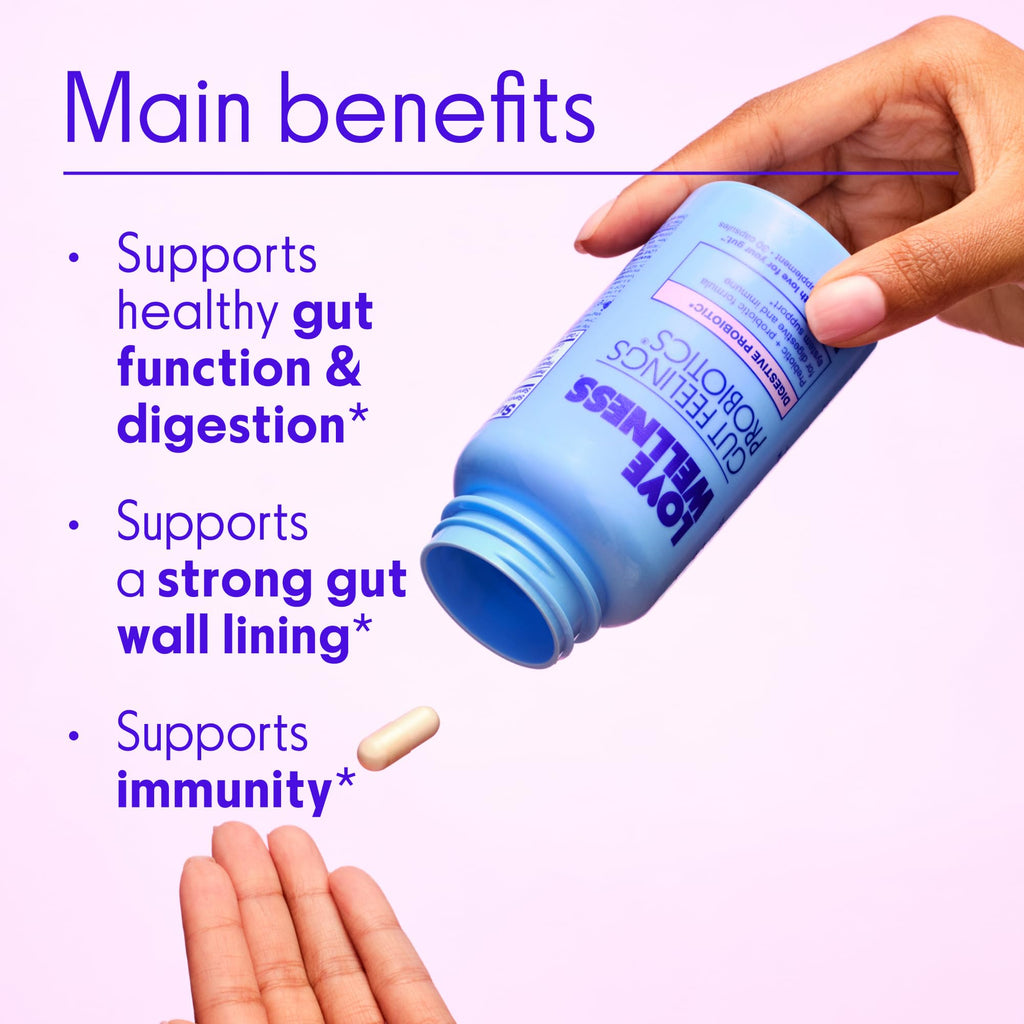 Love Wellness Gut Feelings Probiotic| Prebiotic + Postbiotic| 3B CFU| 30 Ct
