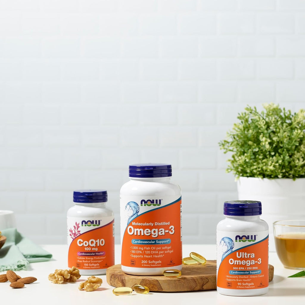 Buy now NOW Foods Supplements, Omega-3 180 EPA / 120 DHA, Molecularly Distilled, Cardiovascular Support*, 200 Softgels at indiglob india