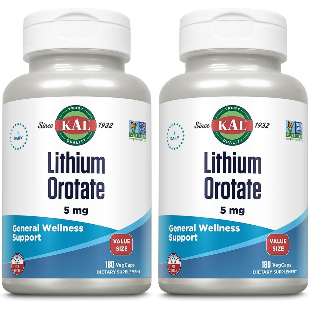 KAL Lithium Orotate 5 mg, 120 VegCaps | Mood & General Wellness Support, Highly Bioavailable Low Dose Lithium Supplement, 120 Servings, Vegan & Lab Verified