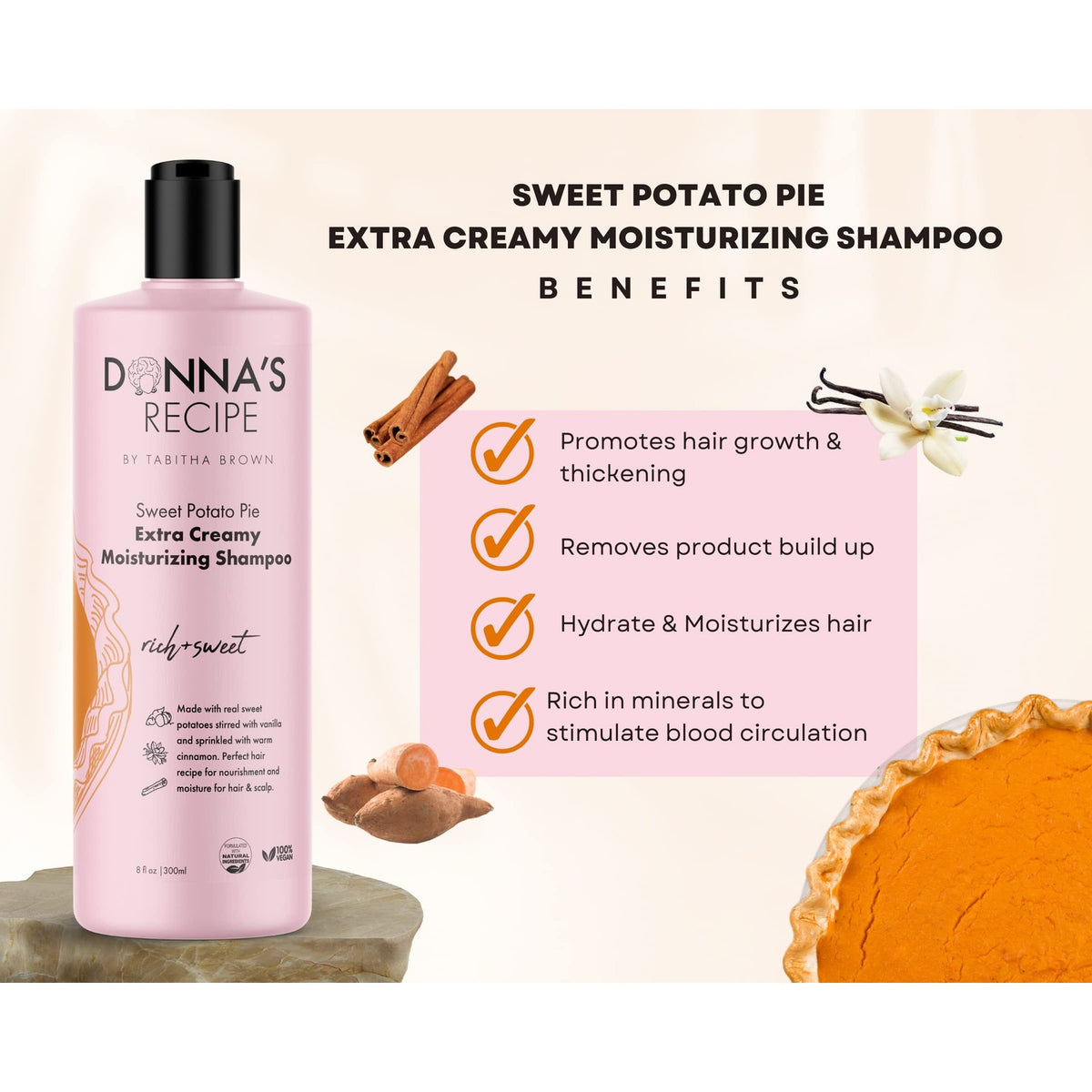 Donna's Recipe by Tabitha Brown | Sweet Potato Pie Extra Creamy Moisturizing Shampoo – Sulfate-Free, Deep Hydration, Vegan, 8 oz
