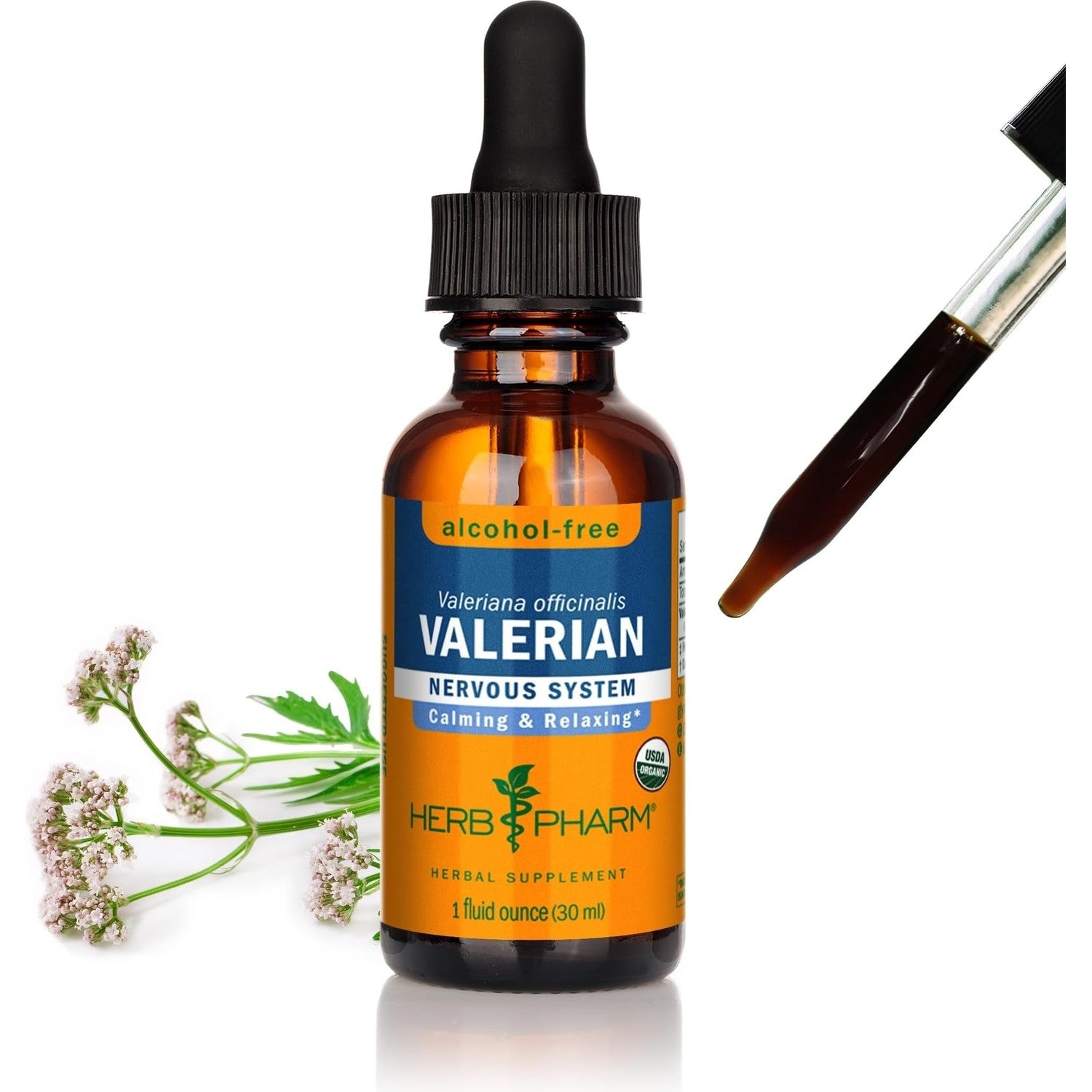 Herb Pharm Valerian Alcohol-Free Extract: Organic Liquid Glycerite for Sleep & Relaxation, Calming Nighttime Sleep Support Supplement for Adults, Sugar-Free, Up to 24 Week Supply, 4 oz