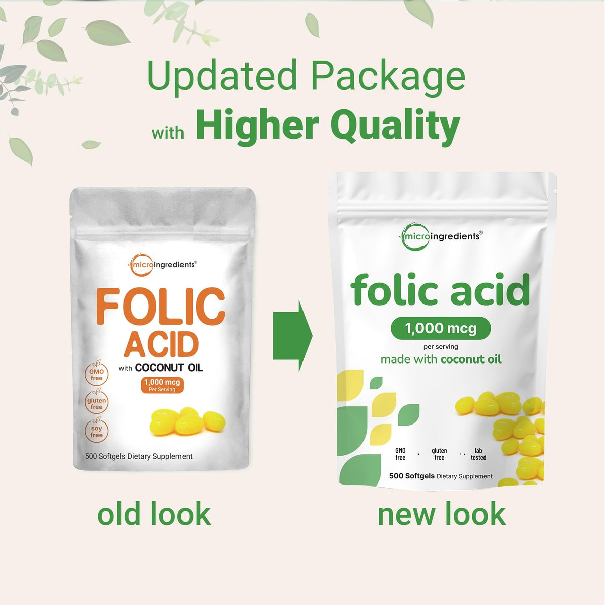 Folic Acid 1,000 mcg, 500 Coconut Oil Softgels (1mg) | Essential Prenatal Vitamins (Vitamin B9) | 1,667 mcg DFE | Third Party Tested, No Artificial Colors or Flavors | Non-GMO, Gluten Free