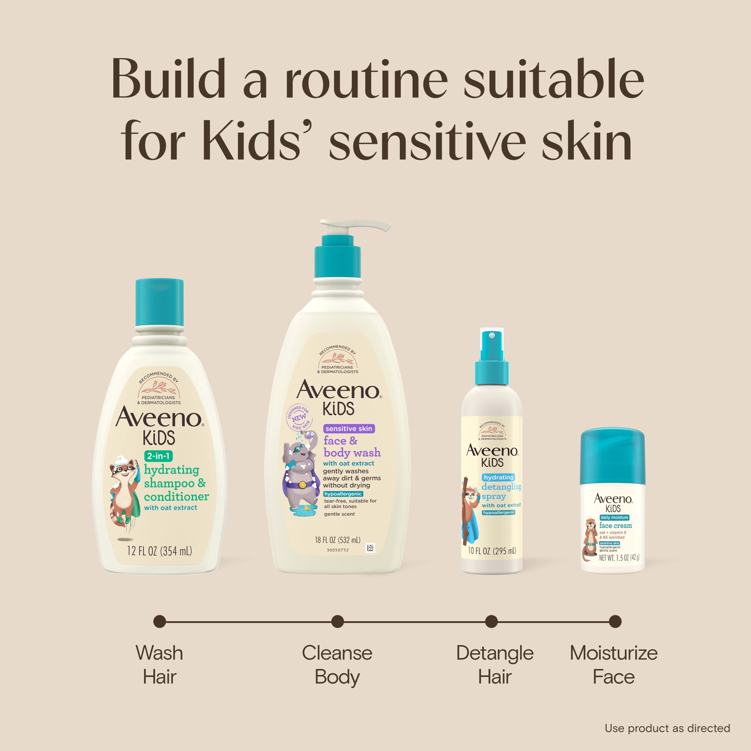 Aveeno Kids Shampoo & Conditioner, Hypoallergenic, 12 fl. oz | Kids Shampoo & Conditioner with Oat Extract, Condition & Detangle Kids Hair, Sensitive Skin and Scalp, Hypoallergenic
