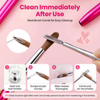 Beetles Acrylic Nail Brush Set, 3Pcs Size 6/10/14 for Acrylic Powder | Includes 3 Size Brushes with a Steel Cleaning Comb for Acrylic Powder Application, Extensions, and 3D Carving DIY Nail Art