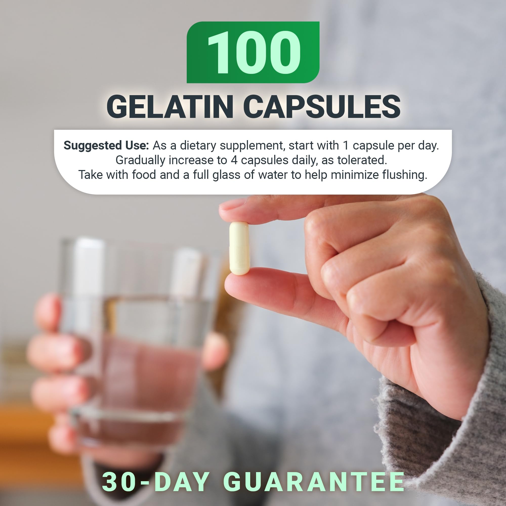 Dr. Berg Highly-Potent Niacin 500 mg – Now Only 125 mg per Capsule for Niacin Flush Tolerance Building – Gradually Increase to 500mg a Day – Vitamin B3 for Heart, Brain & Energy Support – 100 Capsules