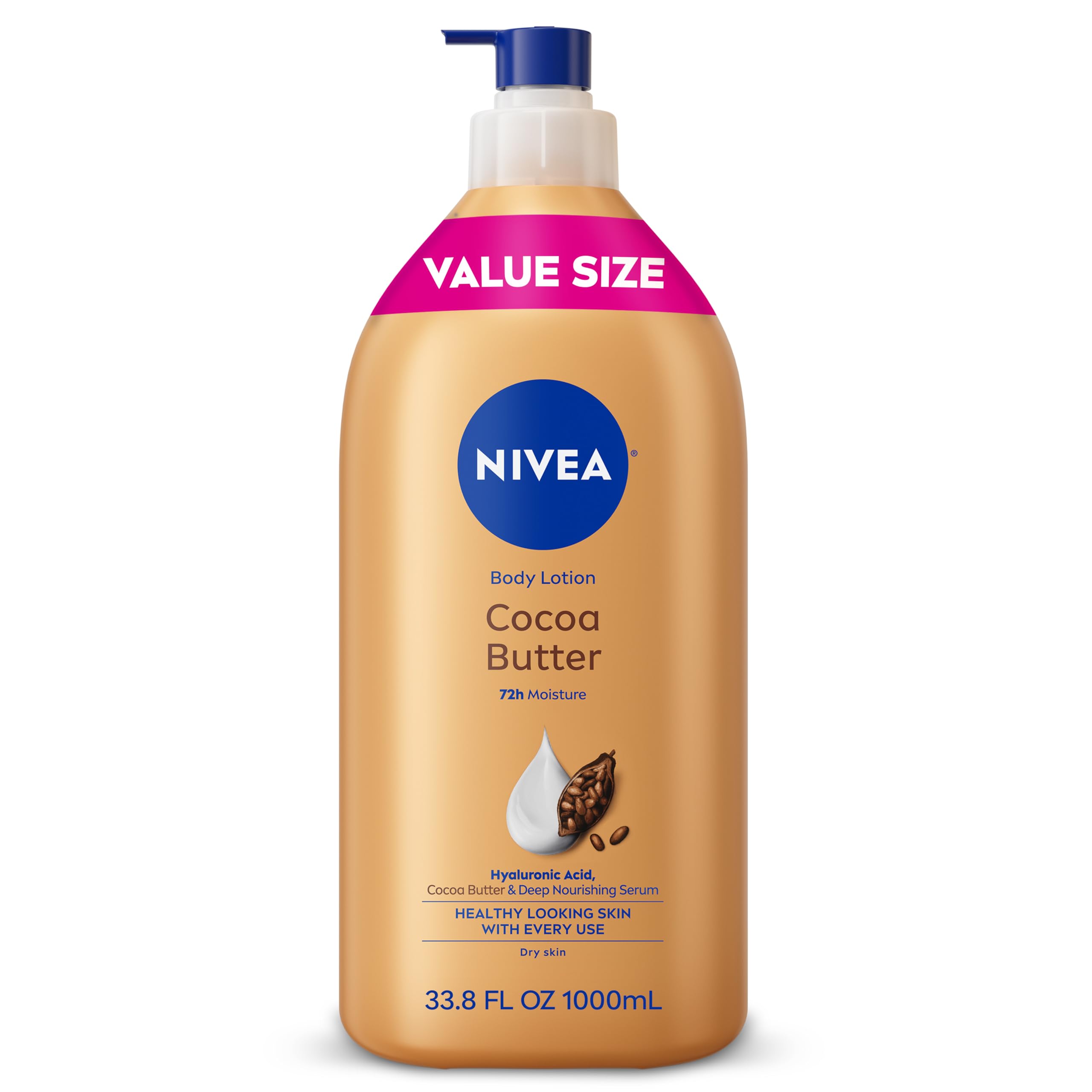 NIVEA Cocoa Butter Body Lotion for Dry Skin with Hyaluronic Acid, 33.8 Oz