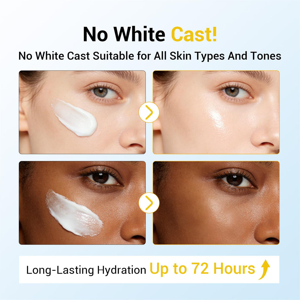 No Cast Moisturizing Sunscreen SPF50 PA++++ Collagen Facial Sunscreen Korean Sunscreen with Hyaluronic Acid, Oil Free, No White Cast Natural Sunscreen for All Sensitive Skin Type