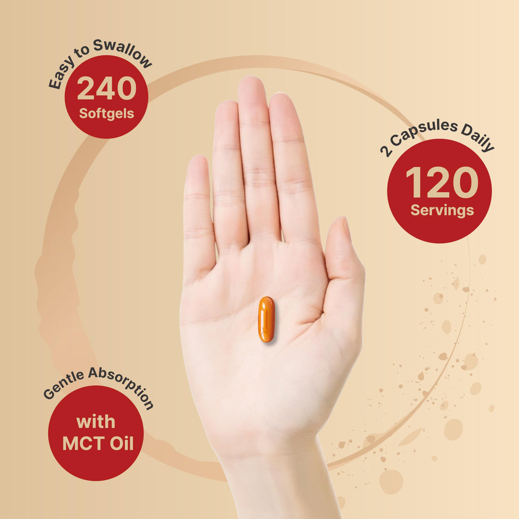 Turmeric Curcumin Supplement with Black Pepper & Ginger | 95% Curcuminoids | 240 Softgels with MCT Oil for Better Absorption (120 Day Supply)