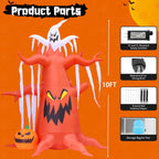 GOOSH 10 FT Halloween Inflatables Tree Outdoor Decorations Blow Up Yard Scary Dead Tree with Pumpkin and Ghost with Built-in LEDs for Garden Lawn Indoor Party Decor