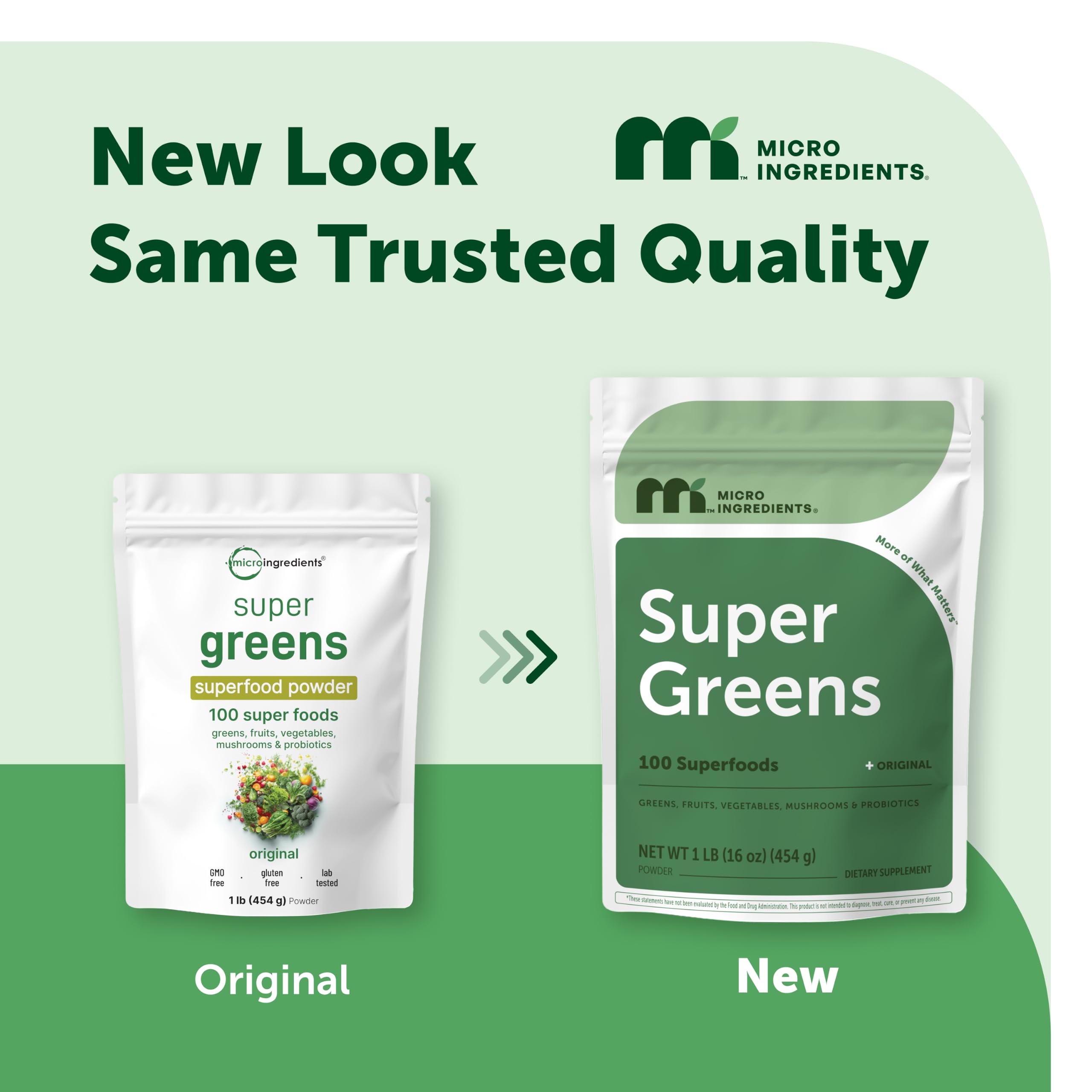 Micro Ingredients Super Greens Powder, 100 Superfoods, Green Drink Mix, 1lb | Superfood Blend with Daily Greens, Probiotics, Fruits, Vegetables & Mushrooms | 45 Servings | Non-GMO, Gluten-Free
