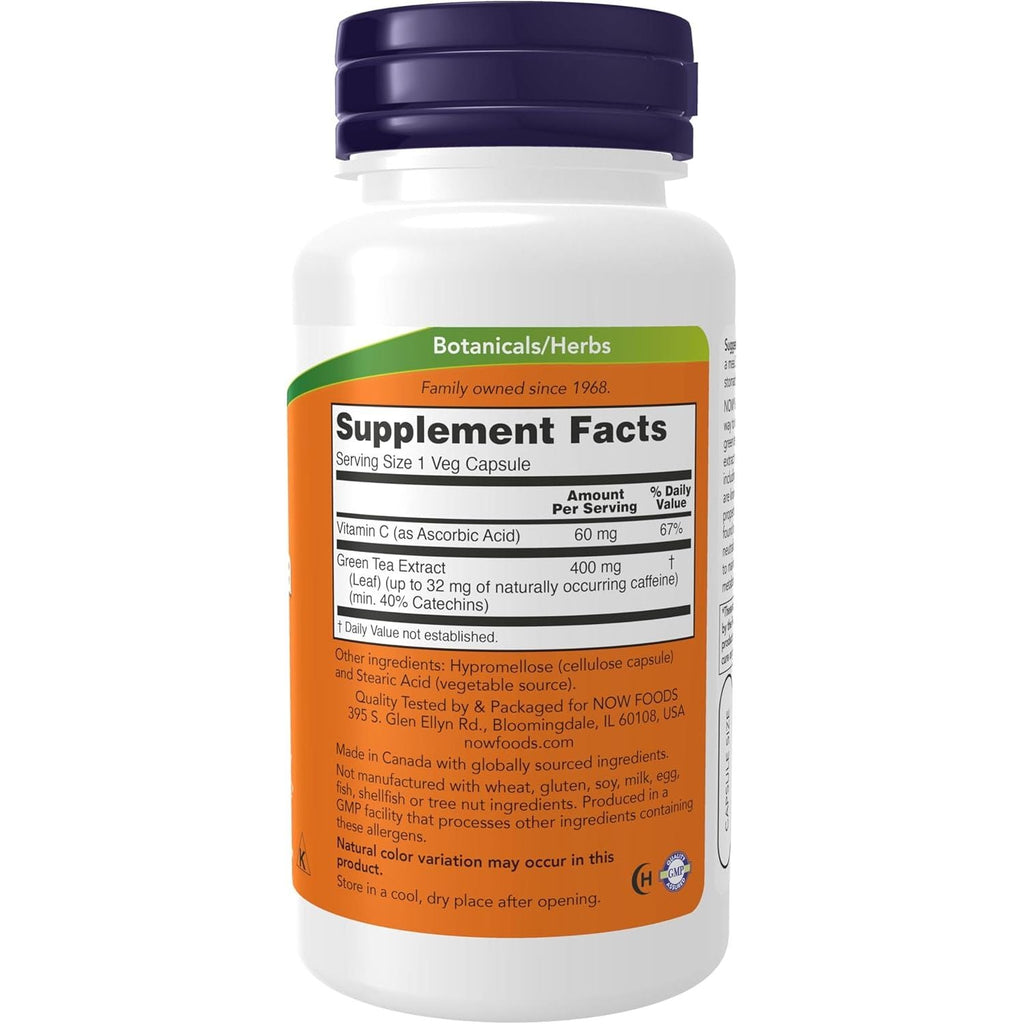Buy now NOW Foods Supplements, Green Tea Extract 400 mg with Vitamin C, Cellular Protection*, 100 Veg Capsules at indiglob india