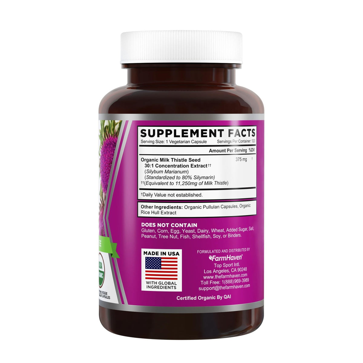 FarmHaven USDA Organic Milk Thistle Capsules | 30X Concentrated Seed Extract & 80% Silymarin Standardized - Supports Liver Function and Overall Health | Non-GMO | 120 Vegan Capsules