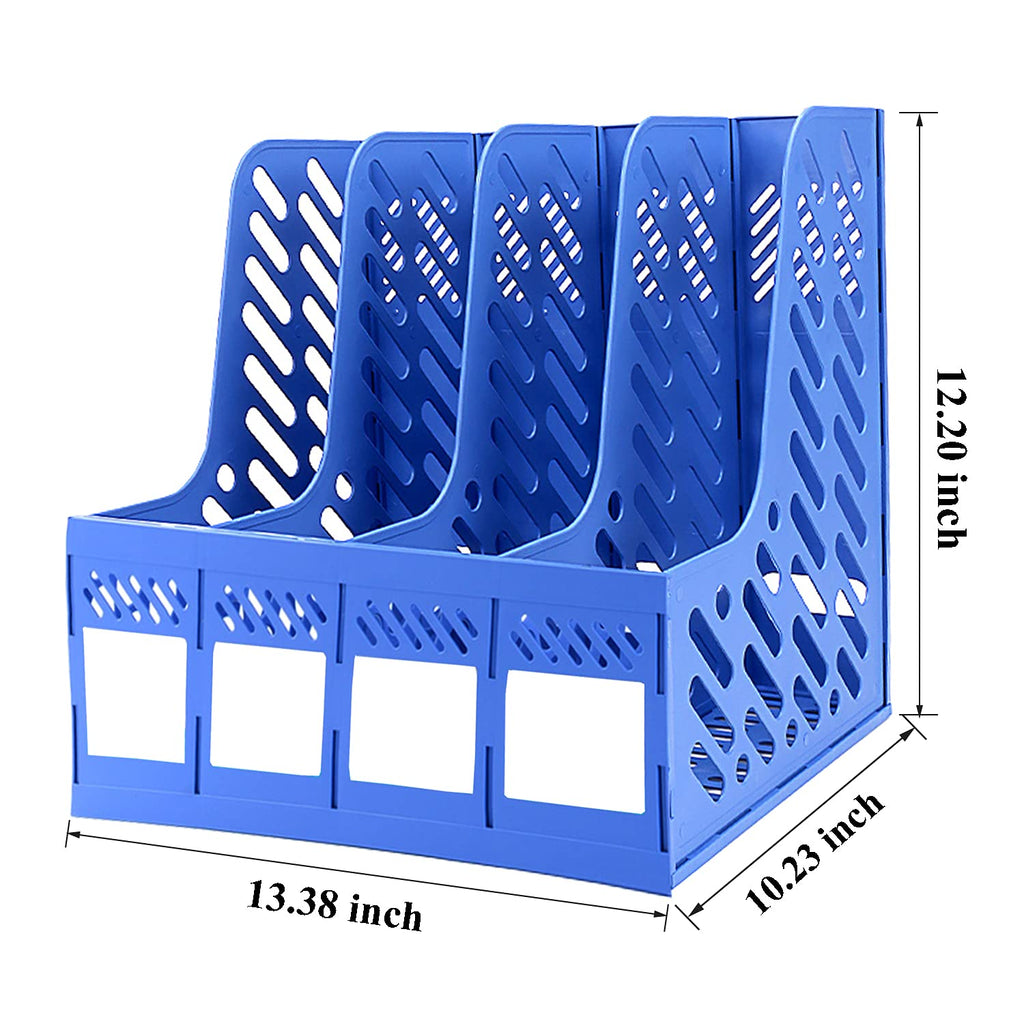 Buy now Sturdy Magazine File Book PP Holder Desk Organizer for Office Organization and Storage with Compartments Storage Organizer 4C Blue-Strip at indiglob india