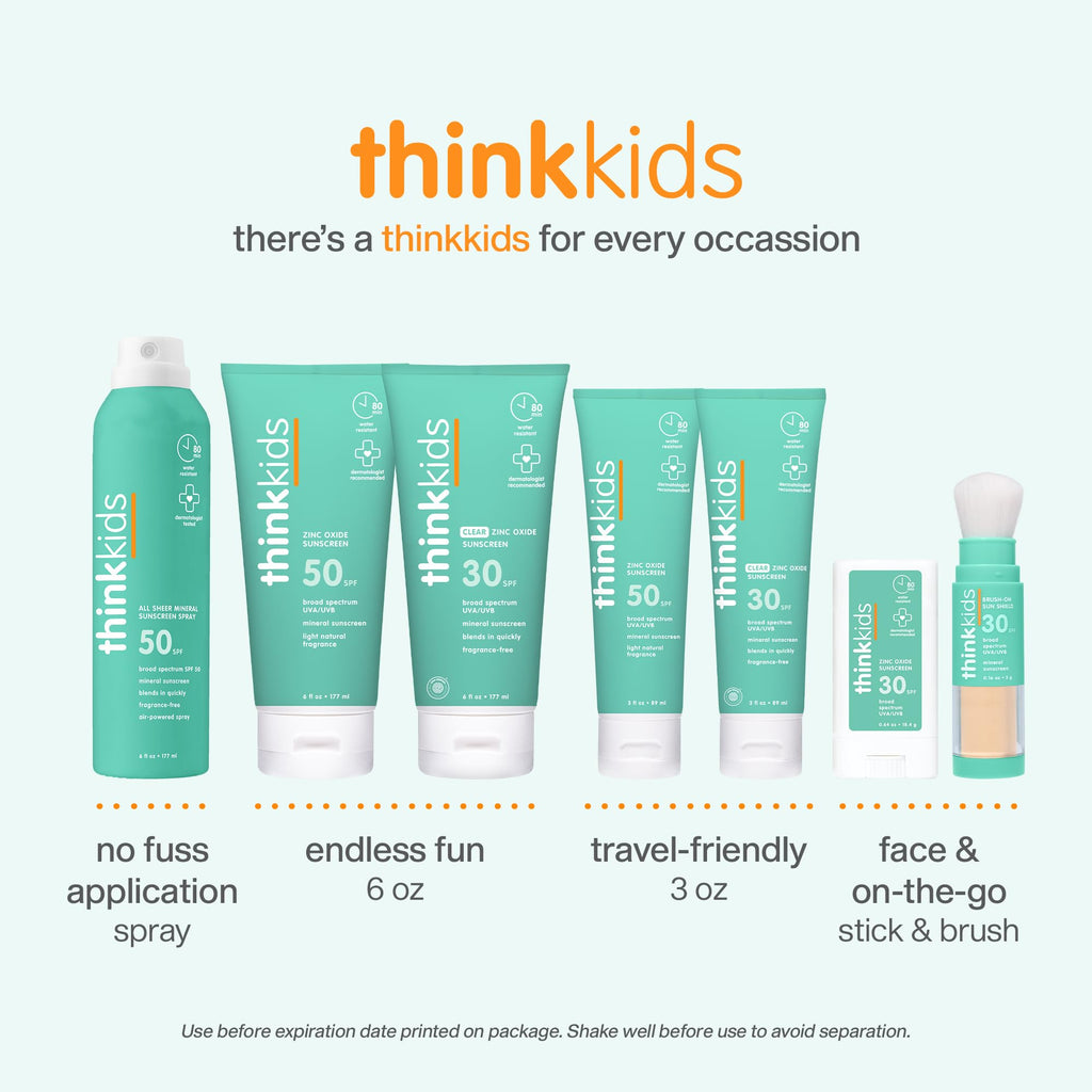 Thinkkids Kids Sunscreen SPF 50+, Mineral Formula, Water Resistant, 6 Fl Oz