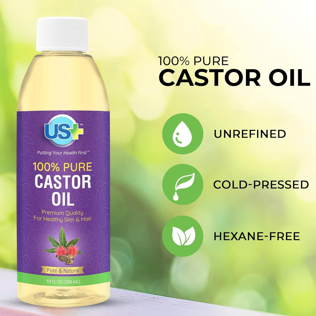 Buy now US+ 10oz 100% Pure Castor Oil - Cold-pressed, Unrefined, Hexane-free - USP Grade - Premium Quality for Healthy Skin & Hair at indiglob india