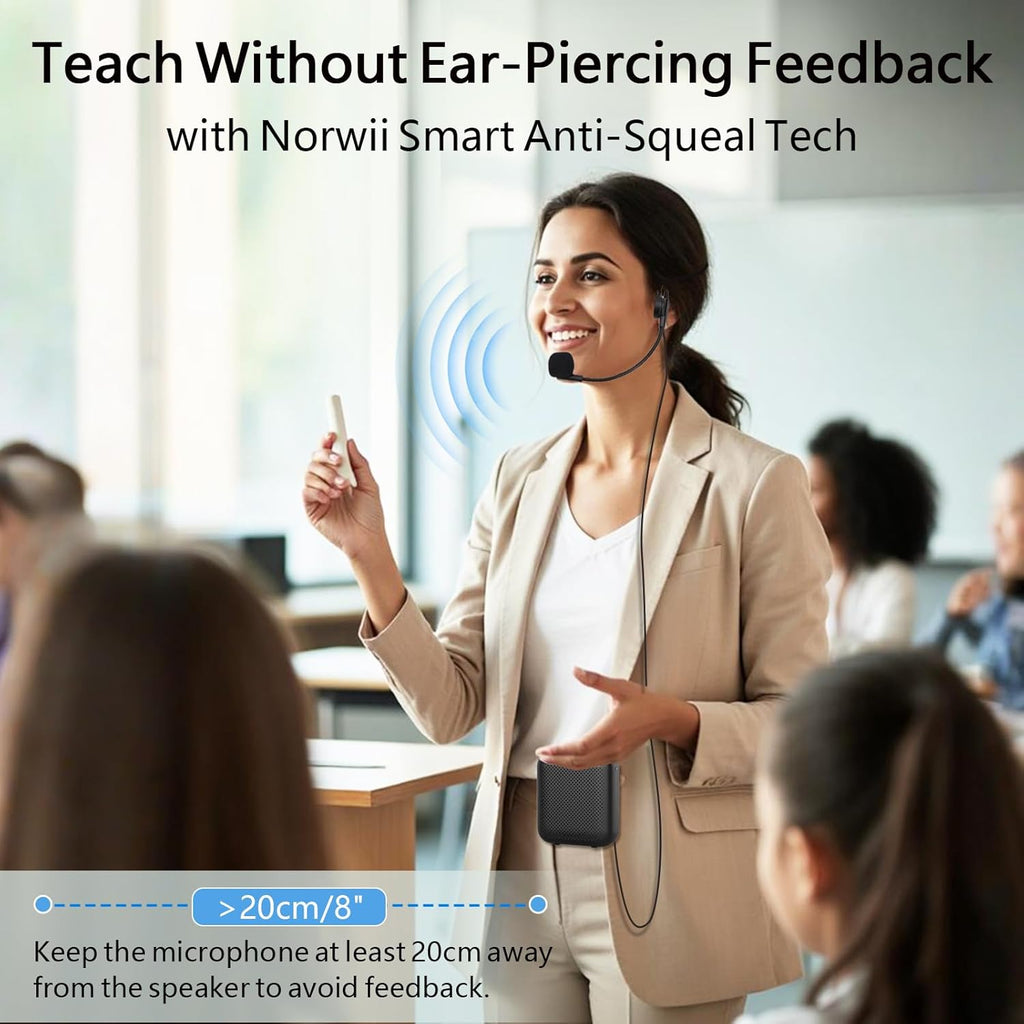 Buy now Norwii Bluetooth Voice Amplifier, Power Amplifiers, Portable Mini Wired Microphone Headset for Teacher Classroom & Outdoor Lectures, Teaching, Tour Guides, USB-C Rechargeable - 2000mAh, Black at indiglob india