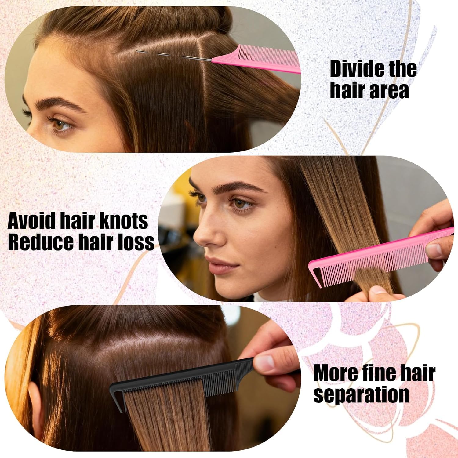 6PCS Hair Styling Tools Kit, Boar Bristle Wooden Brush, Rat Tail Metal Pin Parting Comb Edge Control Brush,Bristle Teasing Hair Brush Topsy Tail Loop Tools for Women Braiding & Edge Styling