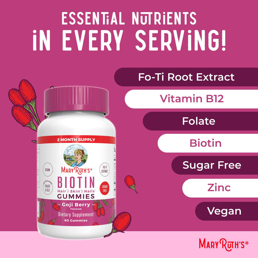 MARYRUTH'S Biotin Gummies, Hair Growth, Vegan, Sugar Free, Non-GMO, 60 Ct | Sugar Free, Vegan, Non-GMO, 2,500 mcg Biotin, Hair Skin and Nails
