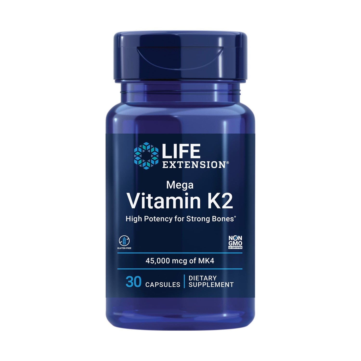 Life Extension Mega Vitamin K2, 45 mg, 30 Capsules | High Potency for Strong Bones, Clinically Studied Dosage, Promotes Healthy Bone Density, Gluten-Free & Non-GMO