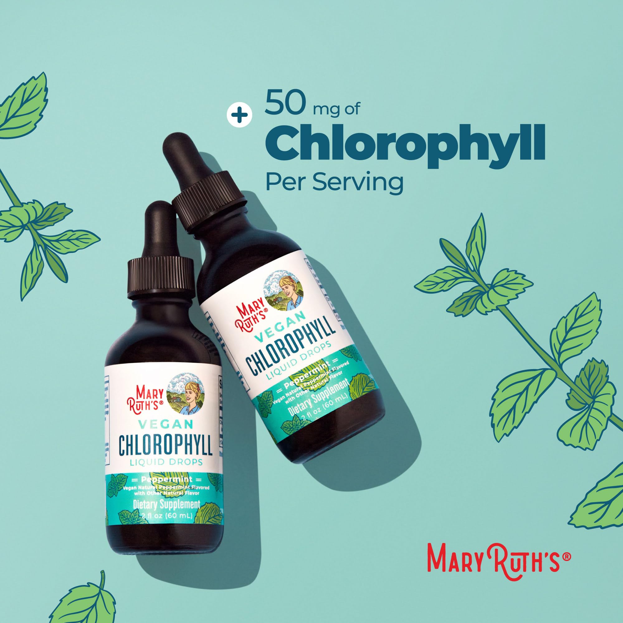 MaryRuth's Chlorophyll Liquid Drops, Delicious Minty Flavor, Vegan, 2 Fl Oz | Clean Label Project Certified®, Vegan, Non-Diluted Liquid Chlorophyll, Mulberry Derived Supplement for Ages 14+, Non-GMO